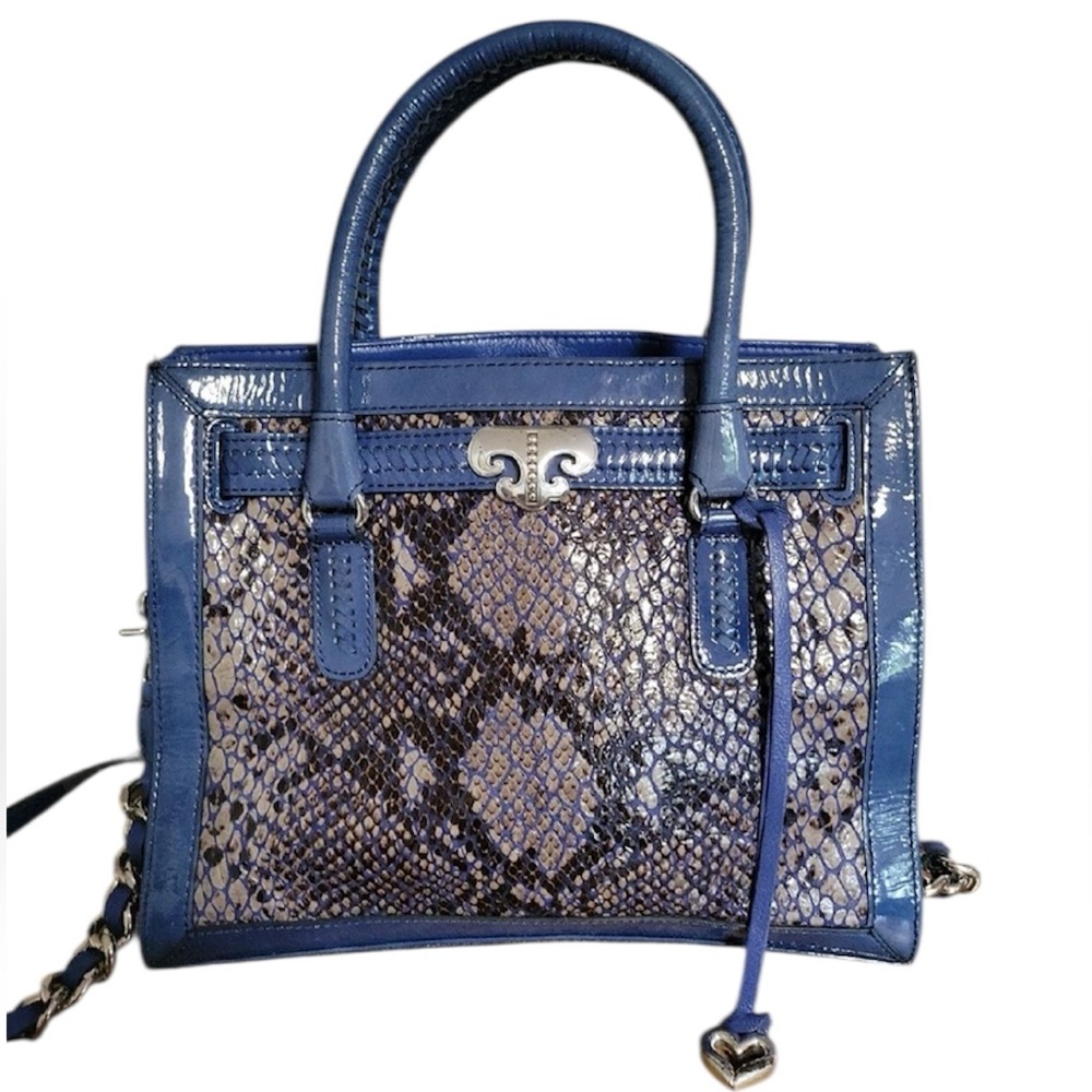 BRIGHTON Renault Python and Blue Patent Leather Handbag Authentic Like New - Picture 1 of 5